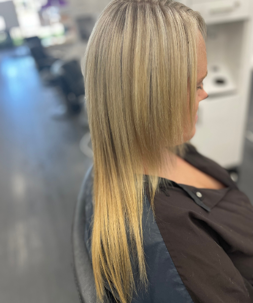 hair extensions process pic 1. Alix Danielle Master colorist and hairstylist Troy AL and Palm Beaches FL